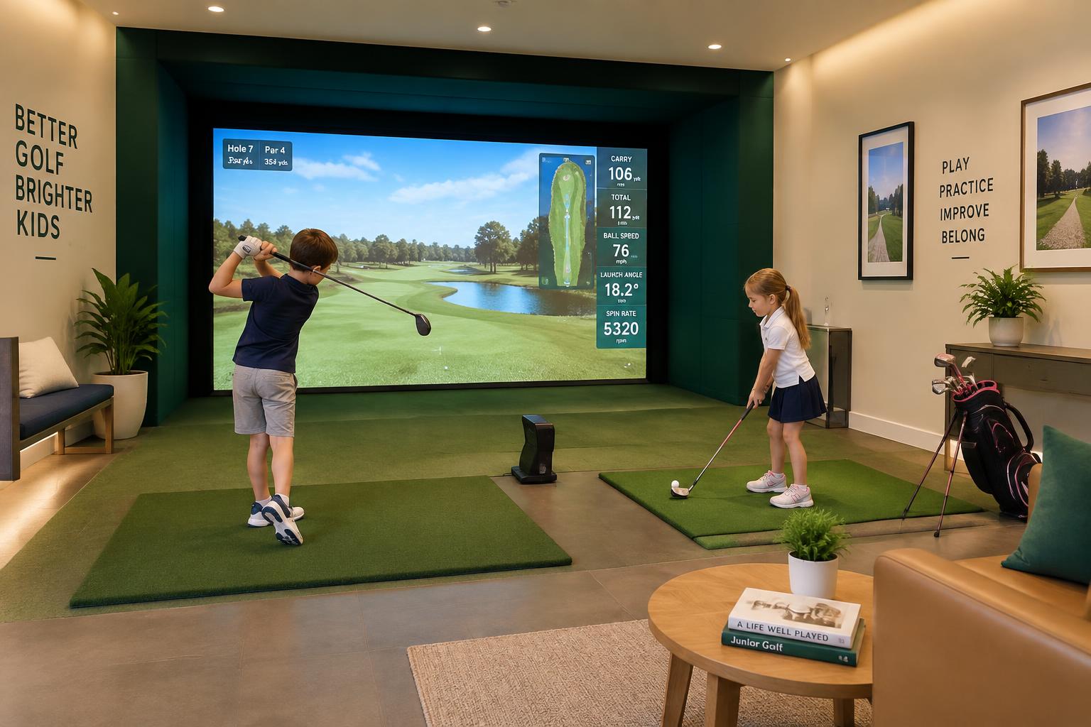 Placeholder image: kids playing in a bright simulator bay at The Cut Club in Corona, CA